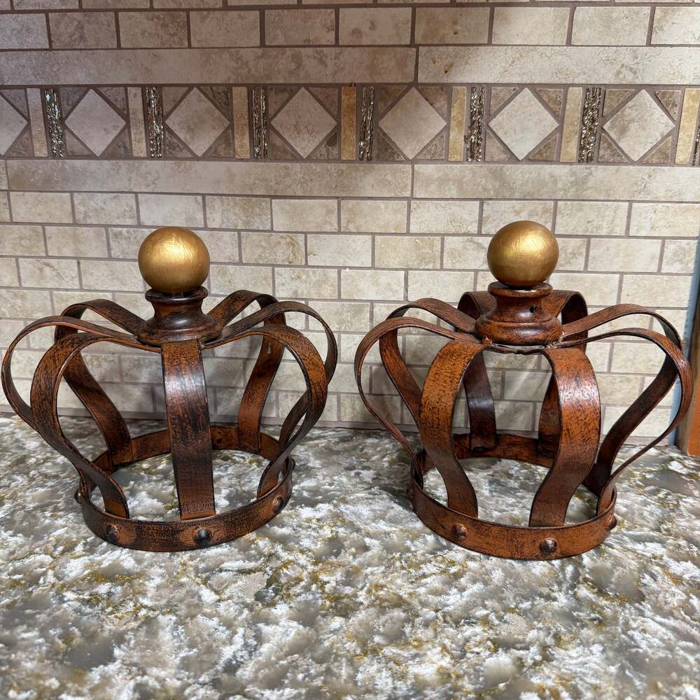 2 Rustic Metal Crown Decor